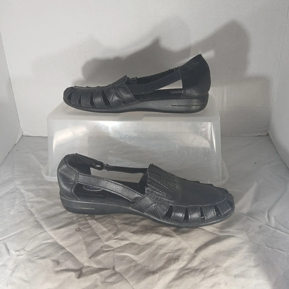 Dr. Scholls Huarache Loafers 8M Black Leather Kiltie Fringe Comfort Shoes
